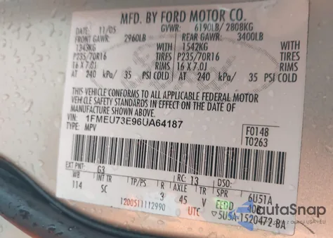 2006 Ford Explorer Xlt from USA, damaged, VIN 1FMEU73E96UA64187